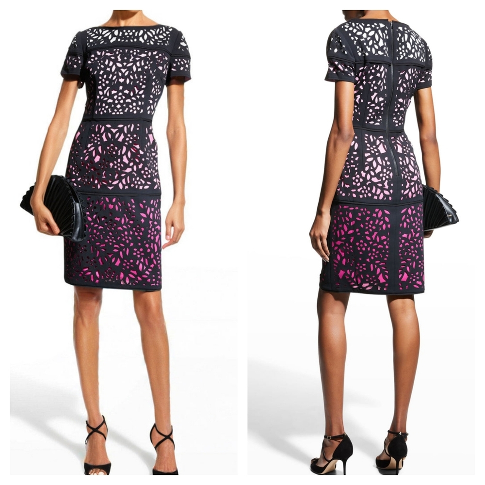 Shani Colorblock Laser Cut Dress in Pink Size 12